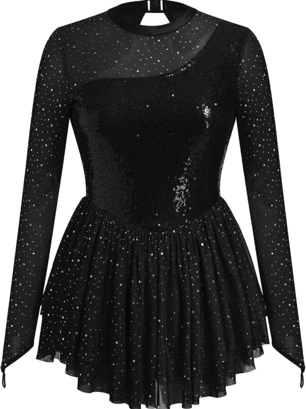 Elegant Butterfly Sequin Ice Skating Dress with Mesh Sleeves for Women